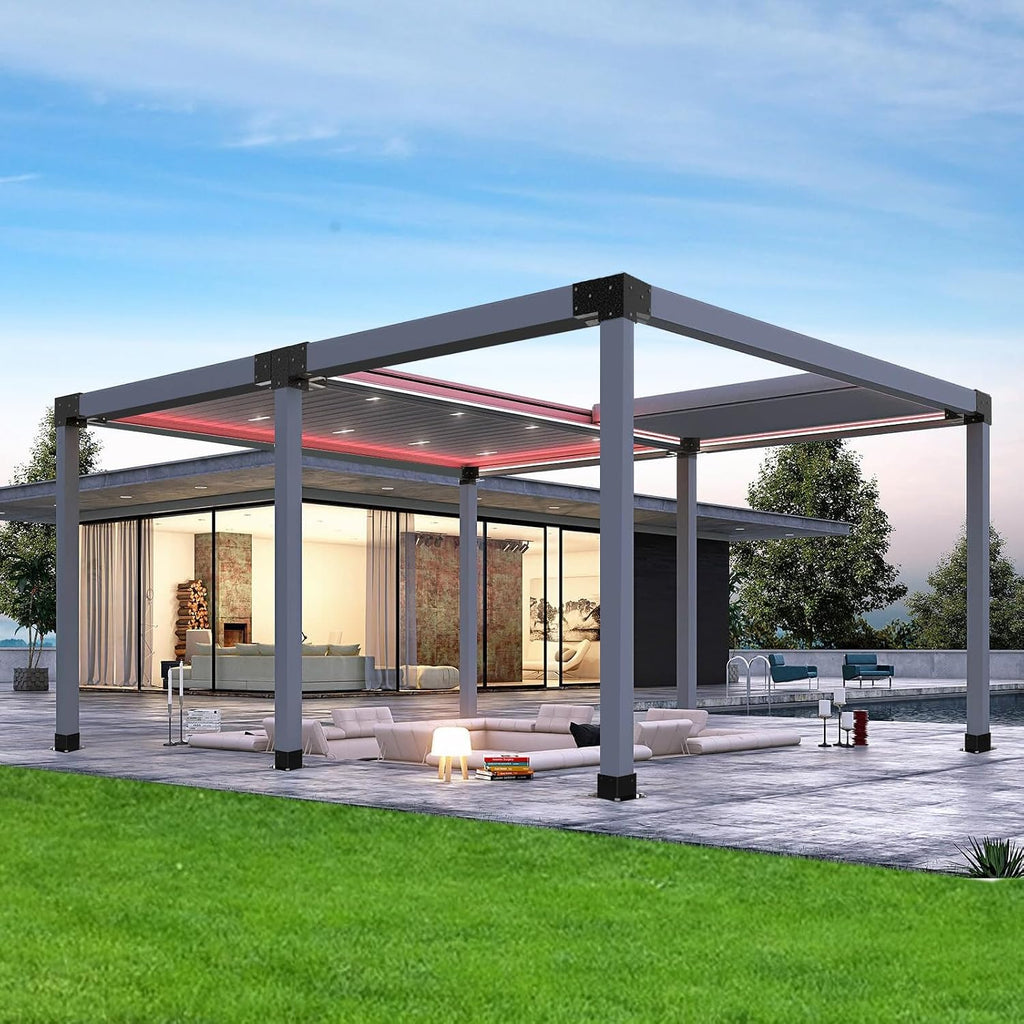 Eapele Pergola Kits with 3-Way/4-Way Corner Brackets and DIY Post Base for 4'x 4' Lumber(Inner 3.65x3.65), Powder Coated Steel Made for Gazebos, Patio Pergolas, Log Cabin Outdoor Pergola Hardware