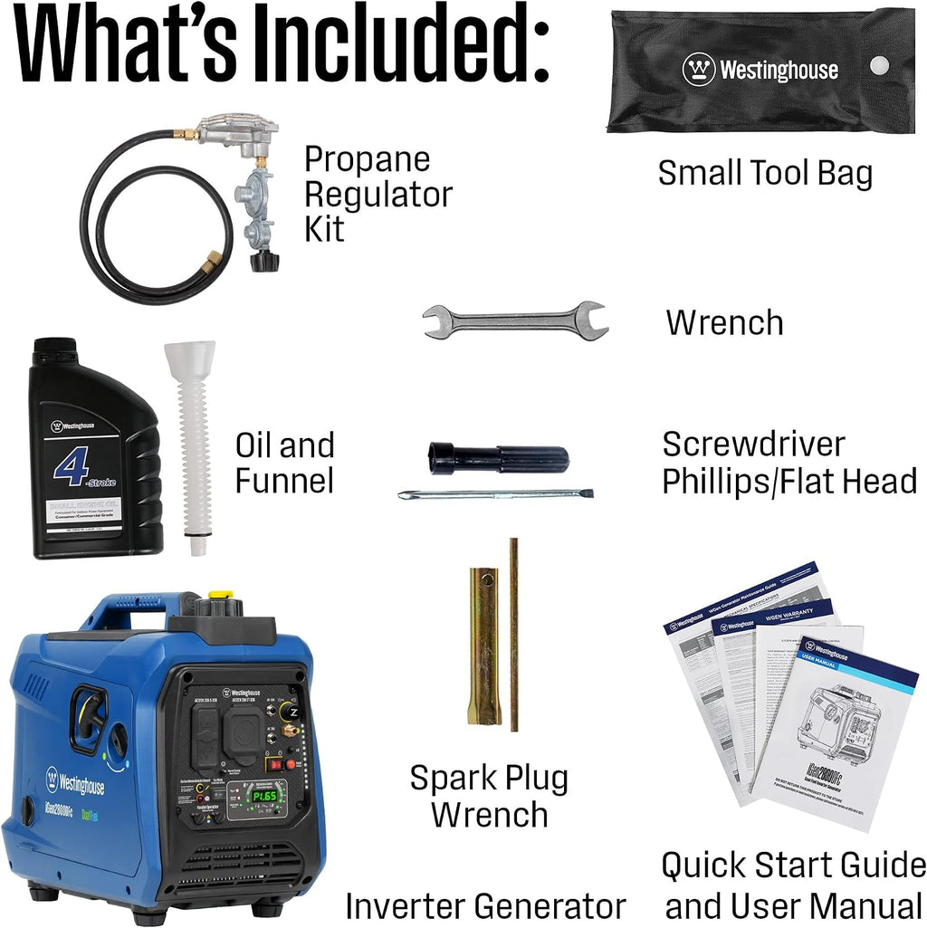 Westinghouse 2800 Peak Watt Super Quiet & Lightweight Dual Fuel Portable Inverter Generator, Gas & Propane Powered, CO Sensor, Parallel Capable, Long Run Time