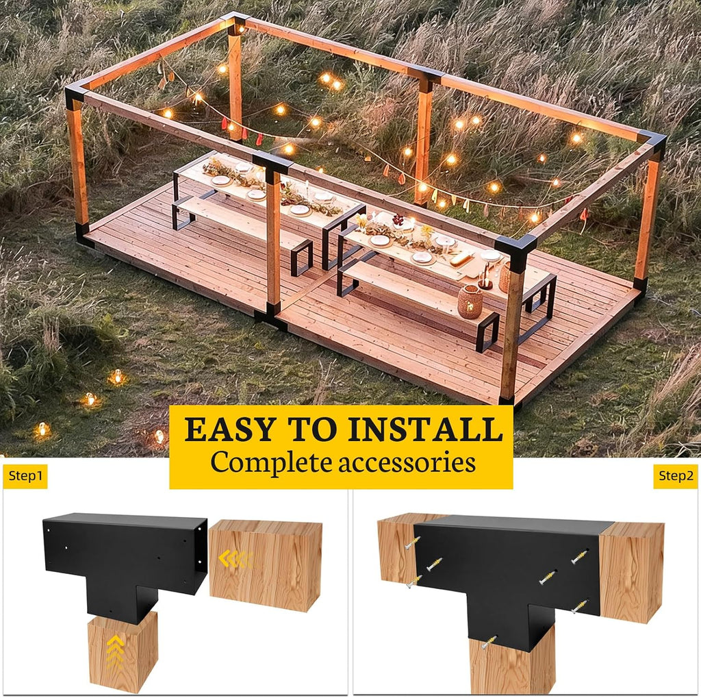 Pegola Bracket Kits 2PacK,3-Way T-Shaped Horizontal Woodwork Brackets for 6'x6' (Actual:5.5'x5.5') Lumber,DIY Metal Wood Beam Brackets for Patio Pavilion,Log Cabin Outdoor Kitchen with Screws
