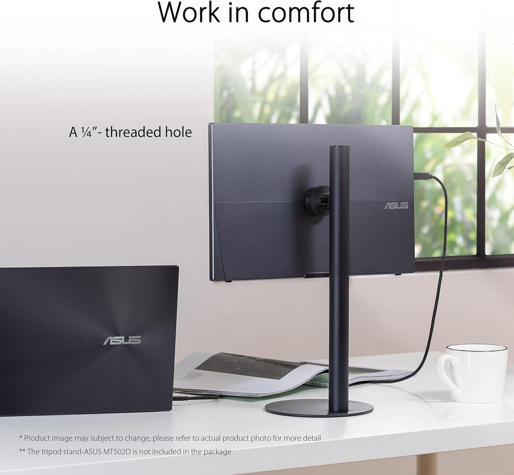 ASUS ZenScreen 15.6' 1080P USB-C Portable Monitor Setup for Laptop/Mac (MB16AHV) - FHD, IPS, Blue Light Filter, Anti-Glare, Mini HDMI, Kickstand, Tripod Mountable, Protective Sleeve, 3year Warranty
