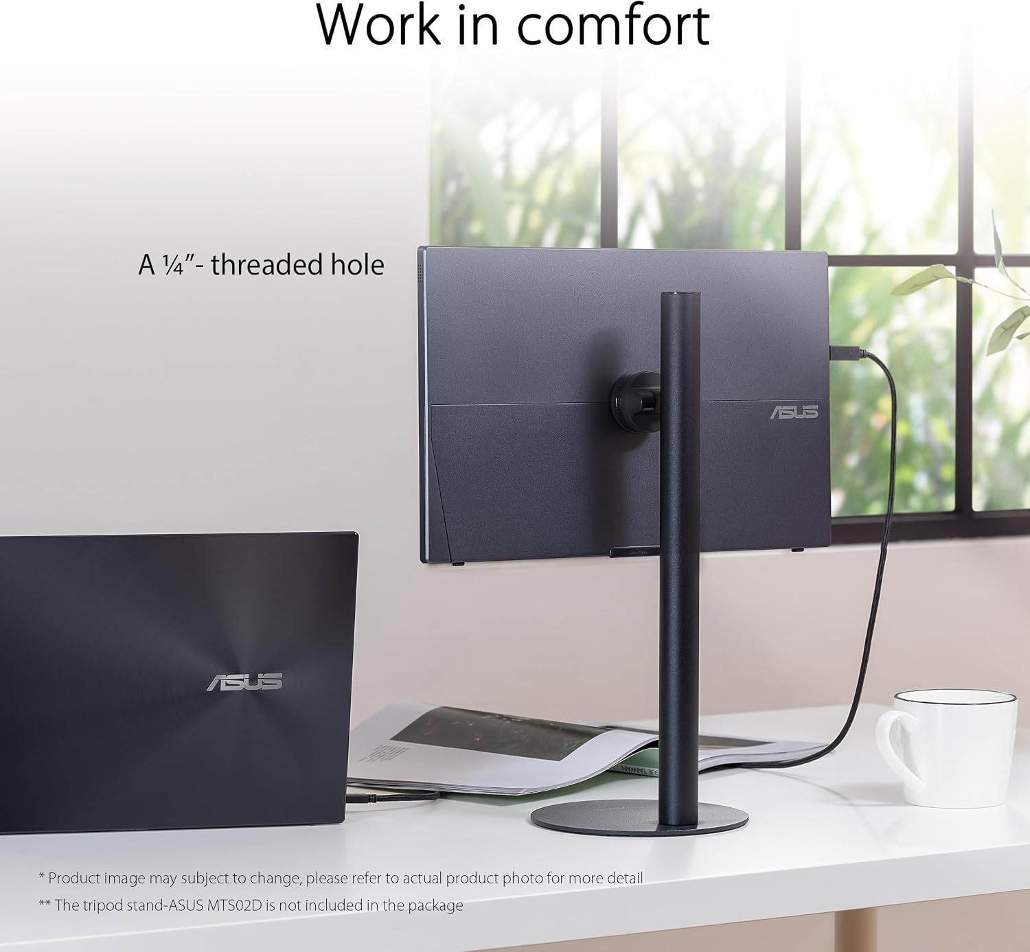 ASUS ZenScreen 15.6' 1080P USB-C Portable Monitor Setup for Laptop/Mac (MB16AHV) - FHD, IPS, Blue Light Filter, Anti-Glare, Mini HDMI, Kickstand, Tripod Mountable, Protective Sleeve, 3year Warranty