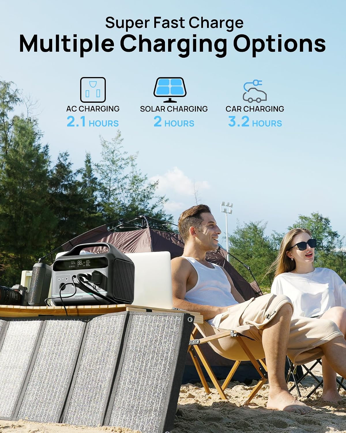 DARAN Portable Power Station 300W (Peak 600W),LiFePO4 Battery,192Wh Solar Generator(Solar Panel Optional), 2 AC Outlets, 60W USB-C PD Output, Outdoor Generator for Camping Travel Hunting Blackout