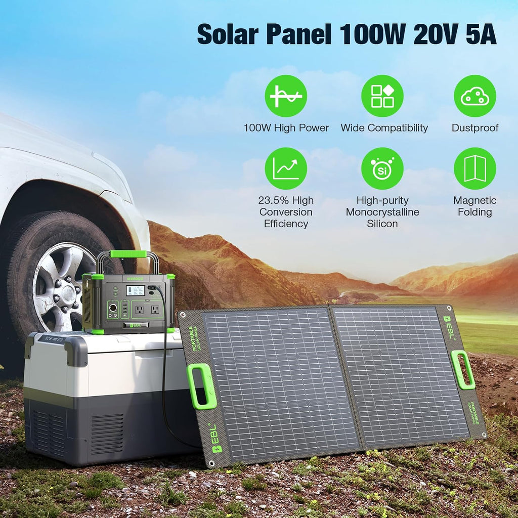 EBL 519Wh Solar Generator Kit 500W(Peak 1000W) Portable Power Station with 100W 20V Solar Panel, Backup Battery Power Supply for RV/Van Camping Fishing Climbing Road Trip Home Use