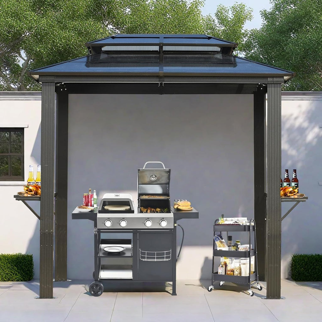 Endark Grill Gazebo 8x5FT, BBQ Gazebo with Two Metal Shelves, Aluminum Frame, Outdoor Grill Canopy with Double Polycarbonate Roof for Lawn Patio, Garden, Backyard