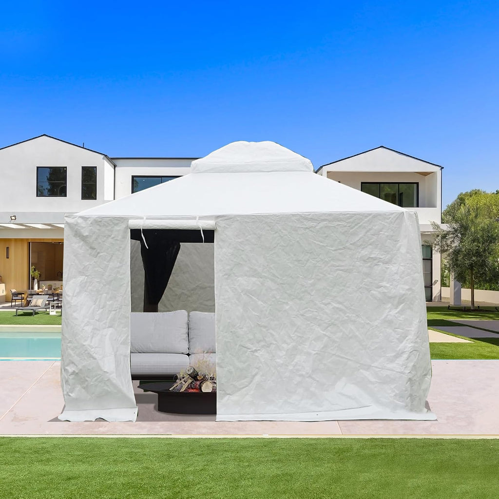 Domi 8' x 8' Winter Gazebo Cover, All Season Universal Waterproof Enclosed Cover with Sidewalls & Mesh Windows for Hardtop Gazebos, Heavy Duty All-Weather Outdoor Protection (White)