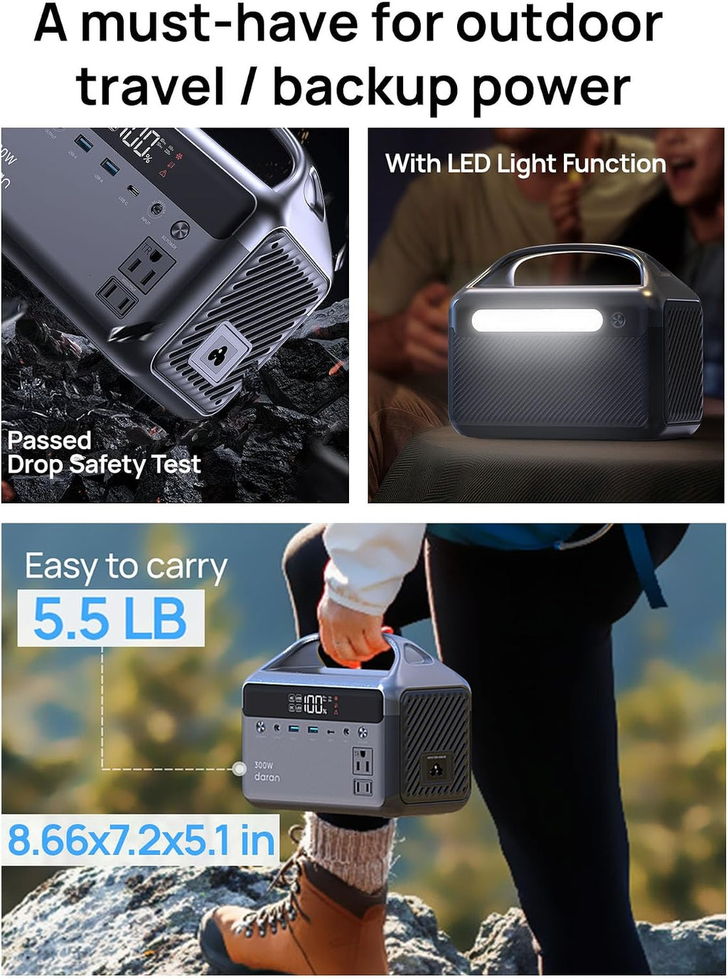 DARAN 192Wh Solar Generator with Solar Panel Included Portable Power Station 300W LFP Battery & AC Outlets 110V/ 600W Surge, Power Bank Fast Charging for Camping/Home/Power Outage/Hurricane Emergency
