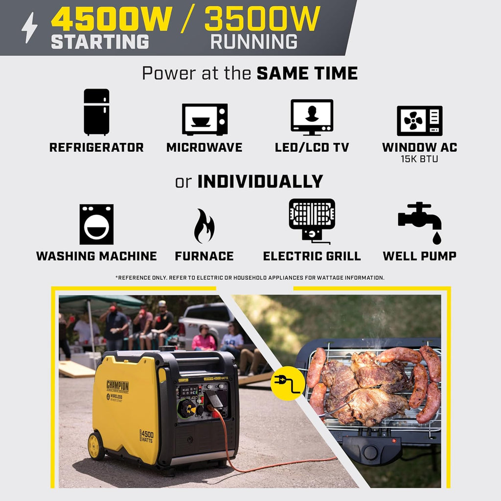 Champion Power Equipment 4500-Watt Wireless Remote Start Inverter Generator with Quiet Technology and CO Shield