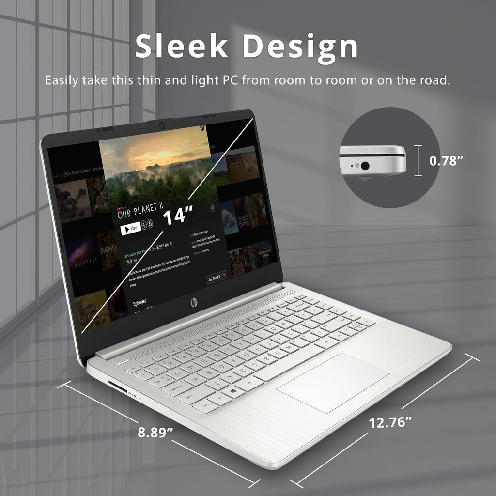 HP Stream 14' HD Laptop, Intel Celeron N4120 Processor, 4GB RAM, 128GB eMMC, Intel UHD Graphics, 720p Webcam, WiFi, HDMI, Windows 11 S, Silver (Renewed)