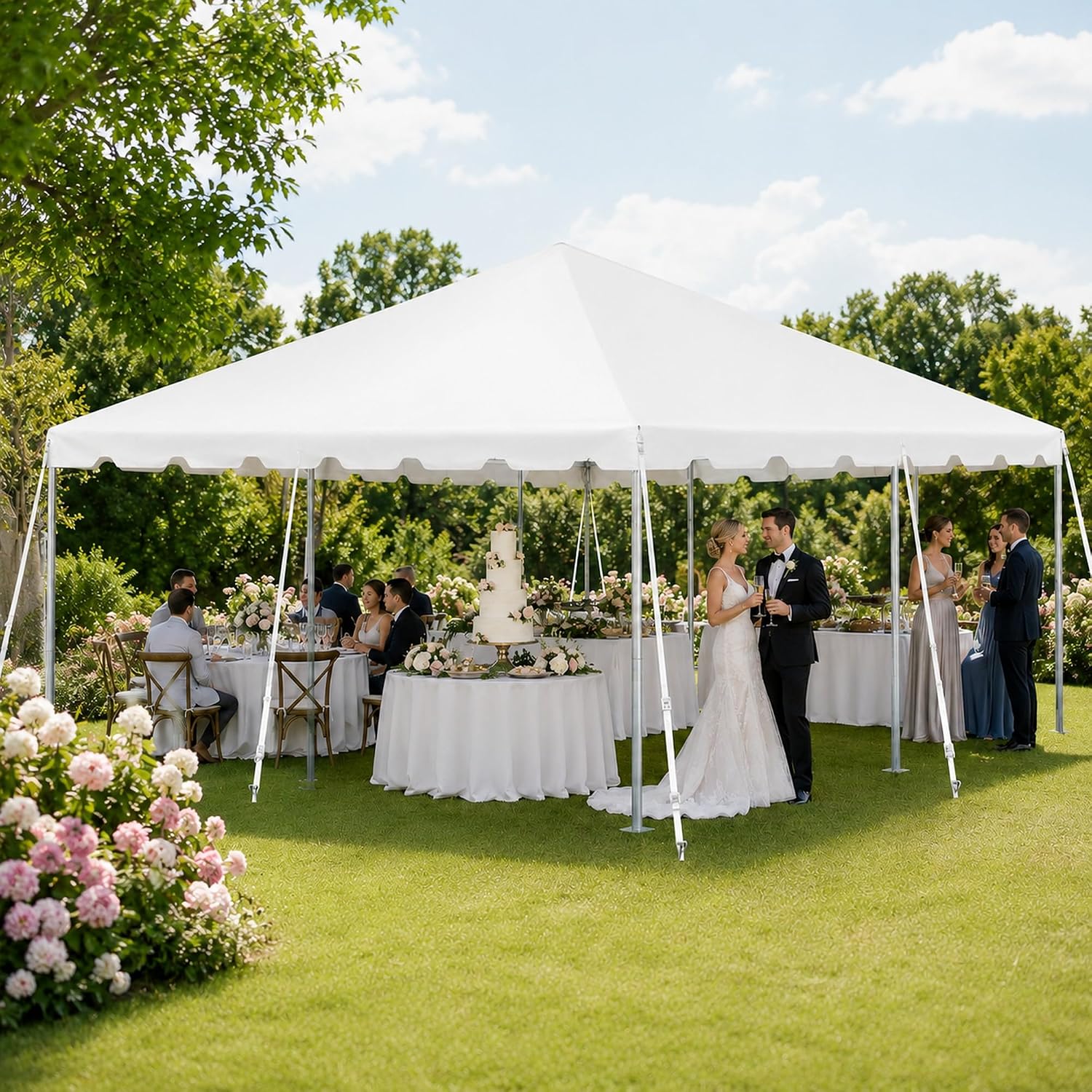 Party Tents Direct 20x20 Canopy Tent, West Coast Steel Frame, White Heavy Duty Waterproof PVC Vinyl Event Tent Pavilion Gazebo for Weddings, Parties and Outdoor Events