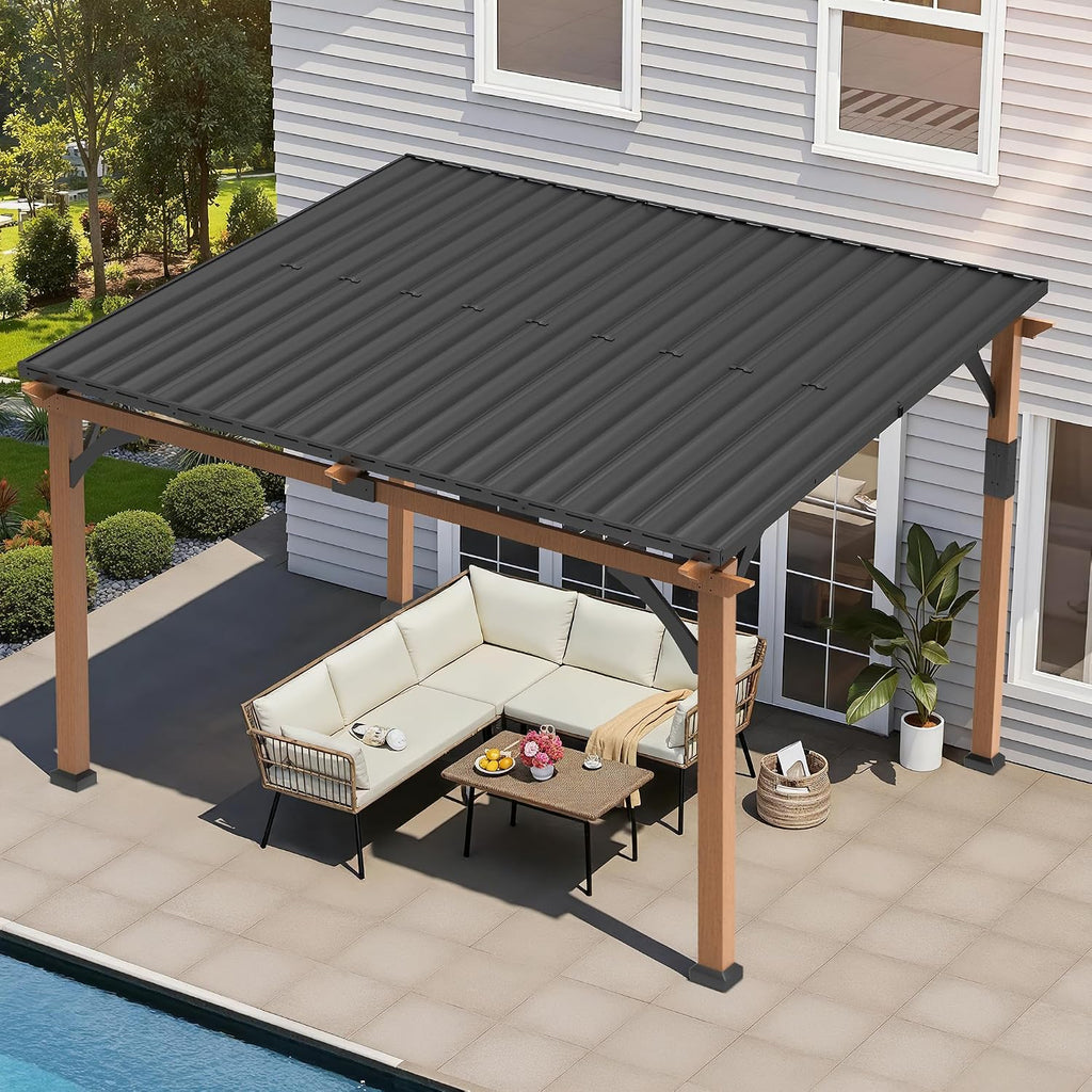 MACROUT 10'x12' Outdoor Gazebo, Heavy Duty Pergola with Sloped Metal Roof and Aluminum Frame, Permanent Gazebos for Patio, Decks, Backyard, Garden, 4718 (10'x12')