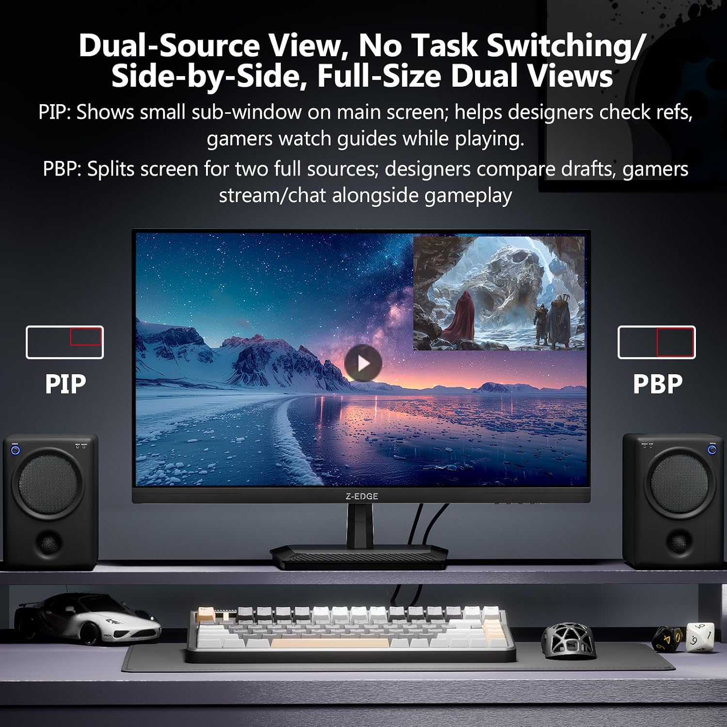 Z-Edge 27 inch Gaming Monitor 320Hz 300Hz, 2K QHD 1440P Fast IPS Monitor, G27IS 1ms MPRT Refresh Rate, sRGB 99%, Shadow Balance, PIP/PBP, HDMI 2.1x2, DP 1.4x2