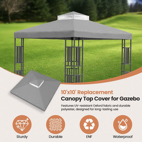 10'x10' Replacement Canopy Top Cover for Gazebo, Double-Tiered Cover for Sunshade and Grill Gazebos, Water-Resistant Polyester Canopy for Yard, Patio, Garden (Gray)