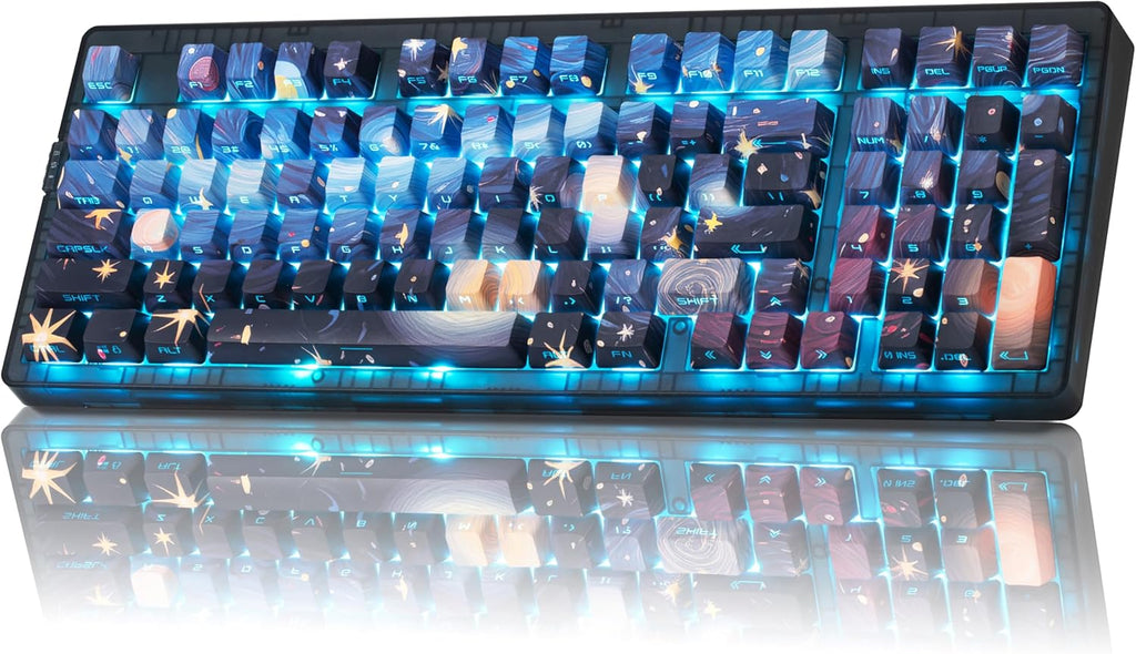 ZORNHER ZH980 Mechanical Keyboard,95% Blue Creamy Keyboard with Number Pad,Van Gogh's Starry Night Dye Sublimation PBT Keycaps,Pre-lubed Clicky Switches,Hot-Swappable