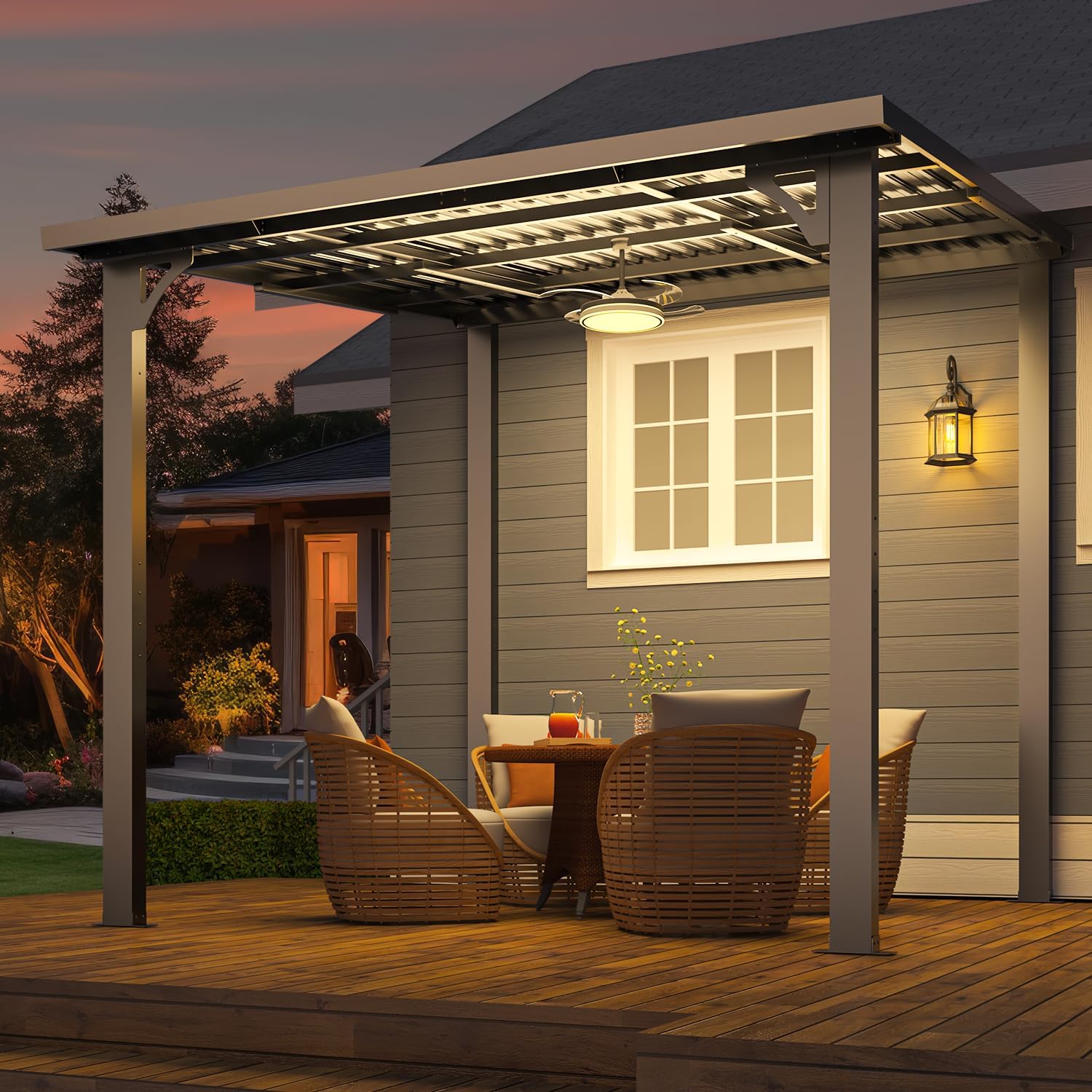 AECOJOY 8x8 Hardtop Gazebo Outdoor Pergola, Small Heavy Duty Lean to Metal Pergolas and Gazebos Clearance, Wall-Mounted Grill Gazebo Galvanized Steel Patio Roof Awnings for Patio, Decks