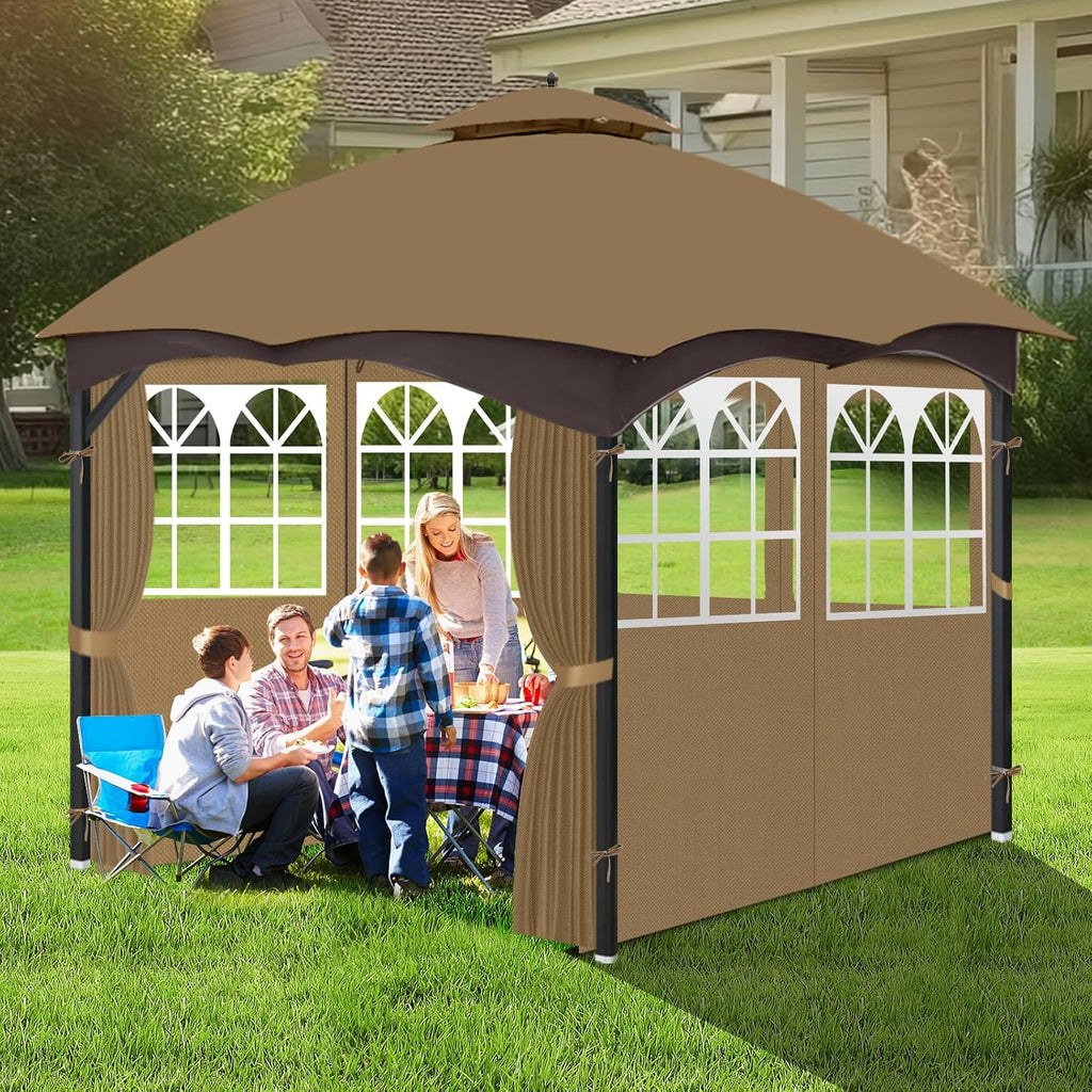 10'x12' Gazebo Curtains Outdoor Waterproof with PVC Windows, 4-Panel Sidewalls Universal Replacement Privacy Curtain, Outdoor Curtains for Patio, Backyard (Khaki)