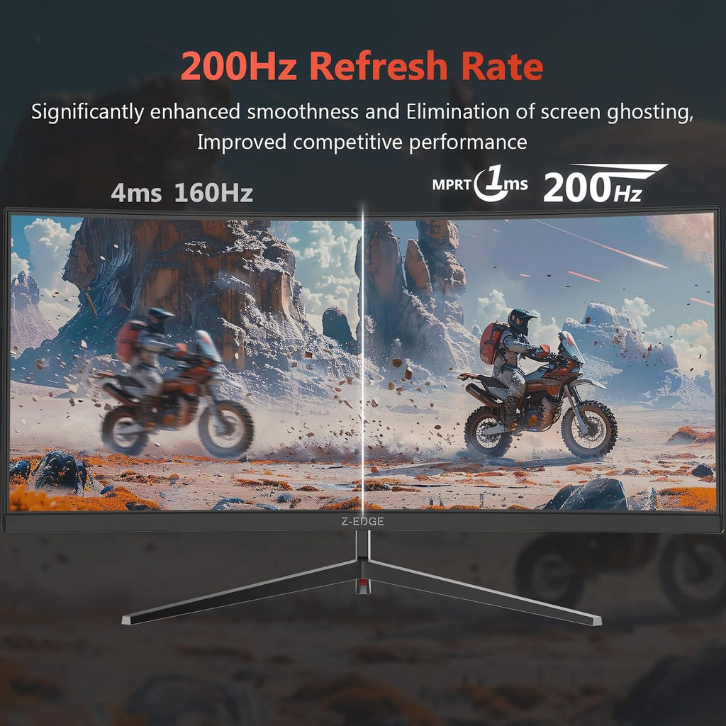 Z-Edge 30' Curved Gaming Monitor, WFHD1080P 200Hz 165Hz Monitor, MPRT 1ms, 21:9 Aspect Ratio, 1500R Curved, 16.7M Colors, 3000:1 Contrast, UG30 PIP-PBP, 2X DP 1.4 Ports and 2X HDMI 2.0 Port