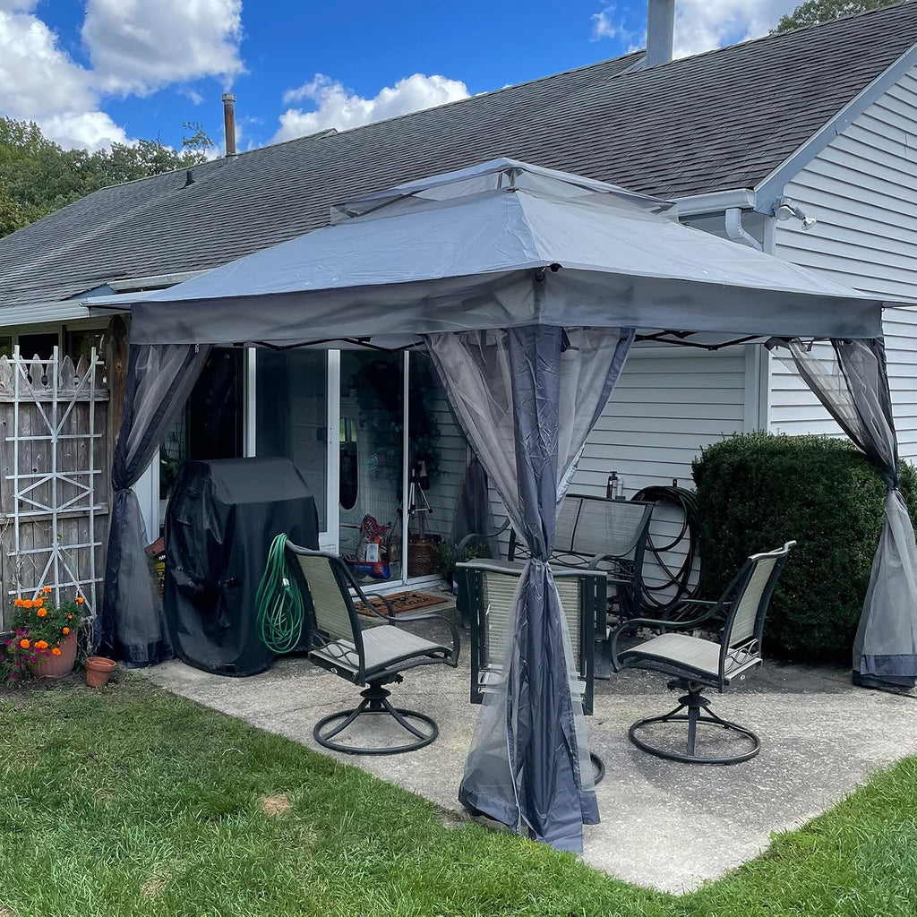 EAGLE PEAK 11x11 Pop Up Gazebo with Mesh Netting, Easy Up Screened Canopy for Patio and Backyard, Easy Set up Outdoor Gazebo (Gray)