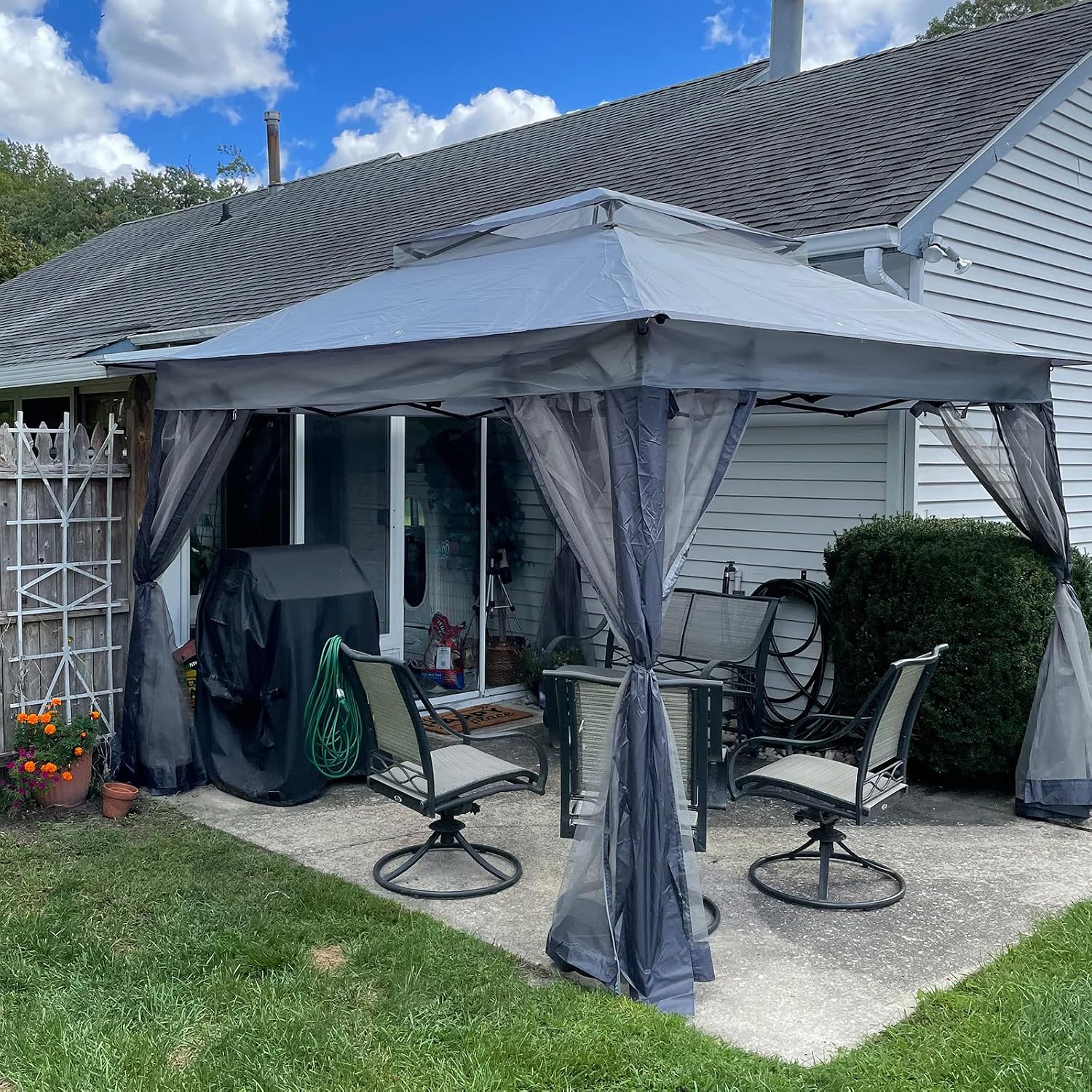 EAGLE PEAK 11x11 Pop Up Gazebo with Mesh Netting, Easy Up Screened Canopy for Patio and Backyard, Easy Set up Outdoor Gazebo (Gray)