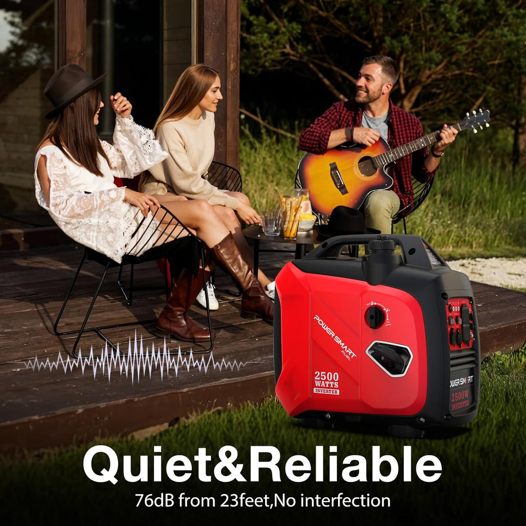 PowerSmart 2500 Watt Portable Inverter Generator, 79.8cc Gas Powered Engine with 5.5H Long Runtime, Ultra Quiet Small Generator for Camping, RV, Home Power Outage and Outdoor Emergency