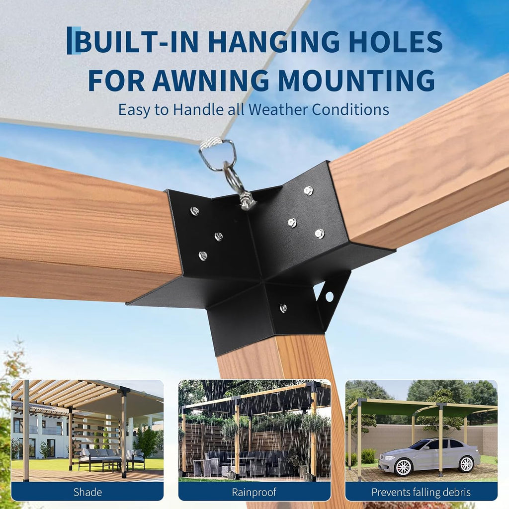GarveeHome Pergola Kit, Heavy-Duty Carbon Steel Gazebo Kit with 4 3-Way Corner Brackets, 4 Post Bases for 4 in x 4 in Lumber, Perfect for Outdoor Patio Gazebos Log Cabins Pergola Hardware, Black