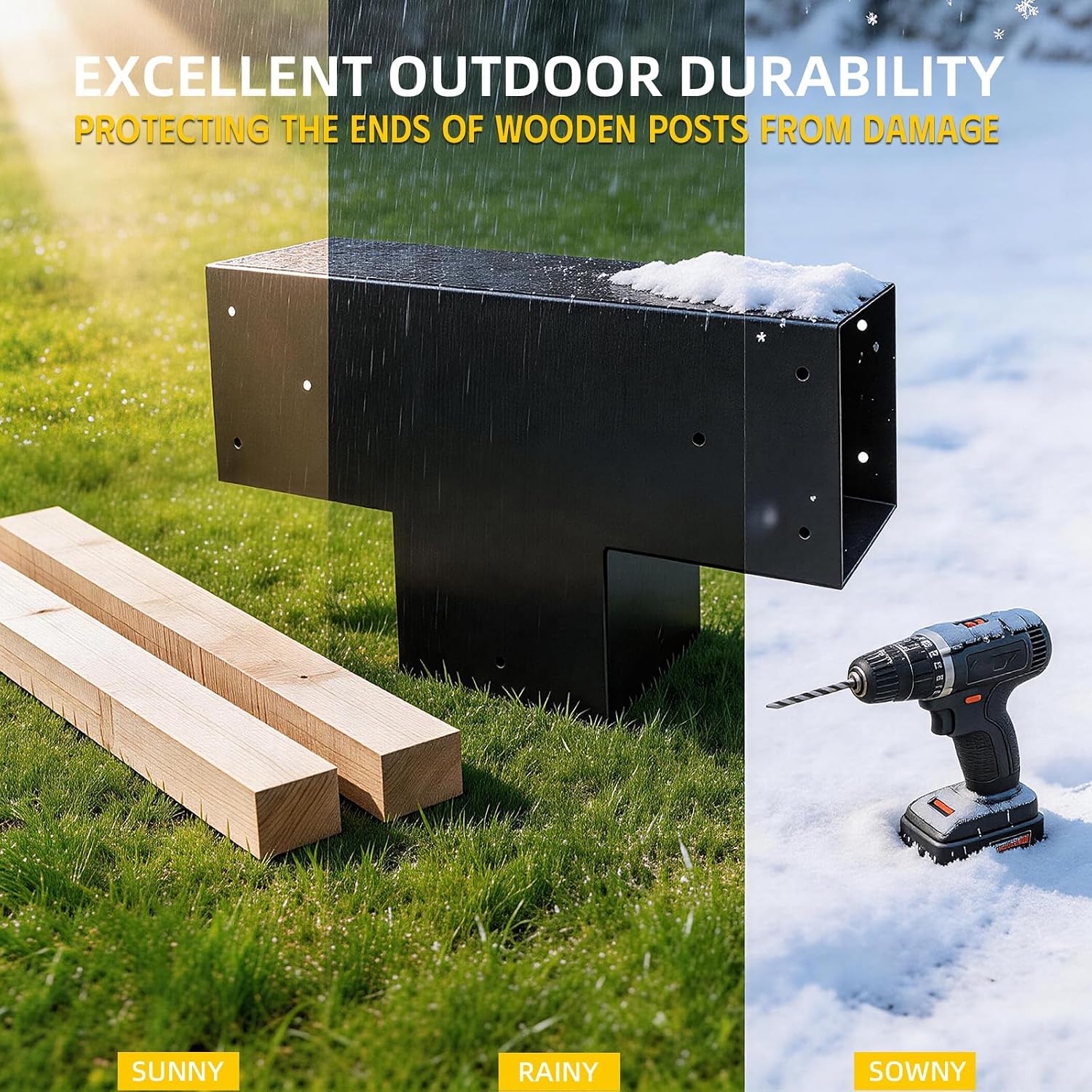 3-Way T-Shaped Pergola Brackets Kit,DIY Woodwork Brackets for 6' x 6' (Actual:5.5' x 5.5') Lumber for Patio Pergolas,Gazebos,Log Cabin W/Hardware - 2Pack