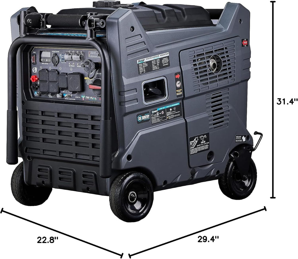 Pulsar 9500W Tri Fuel Gasoline Propane Natural Gas Portable Inverter Generator w/Remote Start & CO Sentry for Home Use GS95TiSCO
