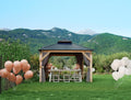 GarveeLife Hardtop Wood Gazebo 10 ft x10 ft for All Weather, with Double Metal Roof, Heavy Duty Wooden Frame, Net, and Curtain, Permanent Building for Patio, Deck, Backyard, Lawn, and Garden