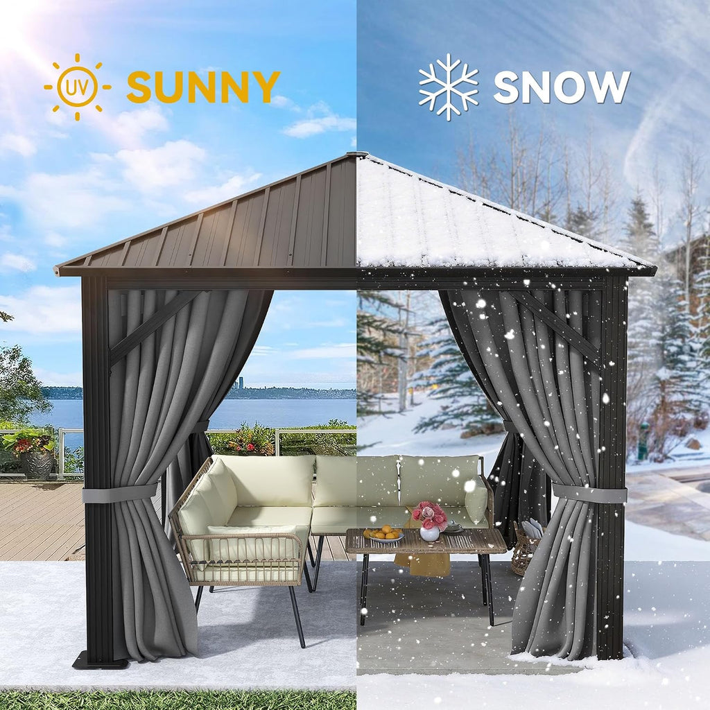 YITAHOME 10'X10' Metal Hardtop Gazebo Outdoor Patio Single Top Canopy Galvanized Iron Garden Tent Curtains Netting for Backyards Decks Lawns,Gray