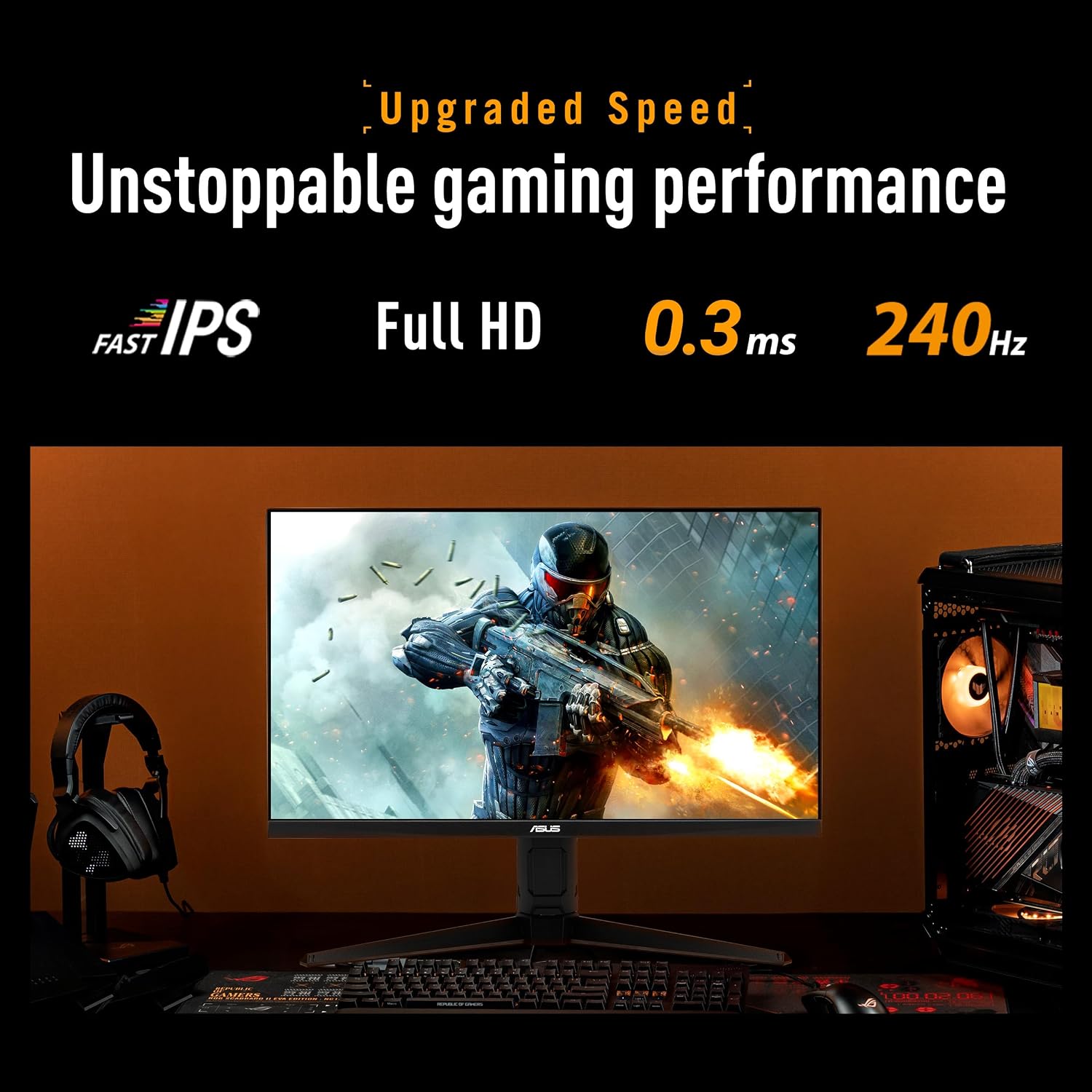 ASUS TUF Gaming Series 5 23.8' 1080P Monitor (VG249QML5A) - Fast-IPS, 240Hz, 0.3ms, G-SYNC Compatible, FreeSync Premium, 99% sRGB, Height Adjustable, DisplayWidget, Gaming AI, 3 yr Warranty