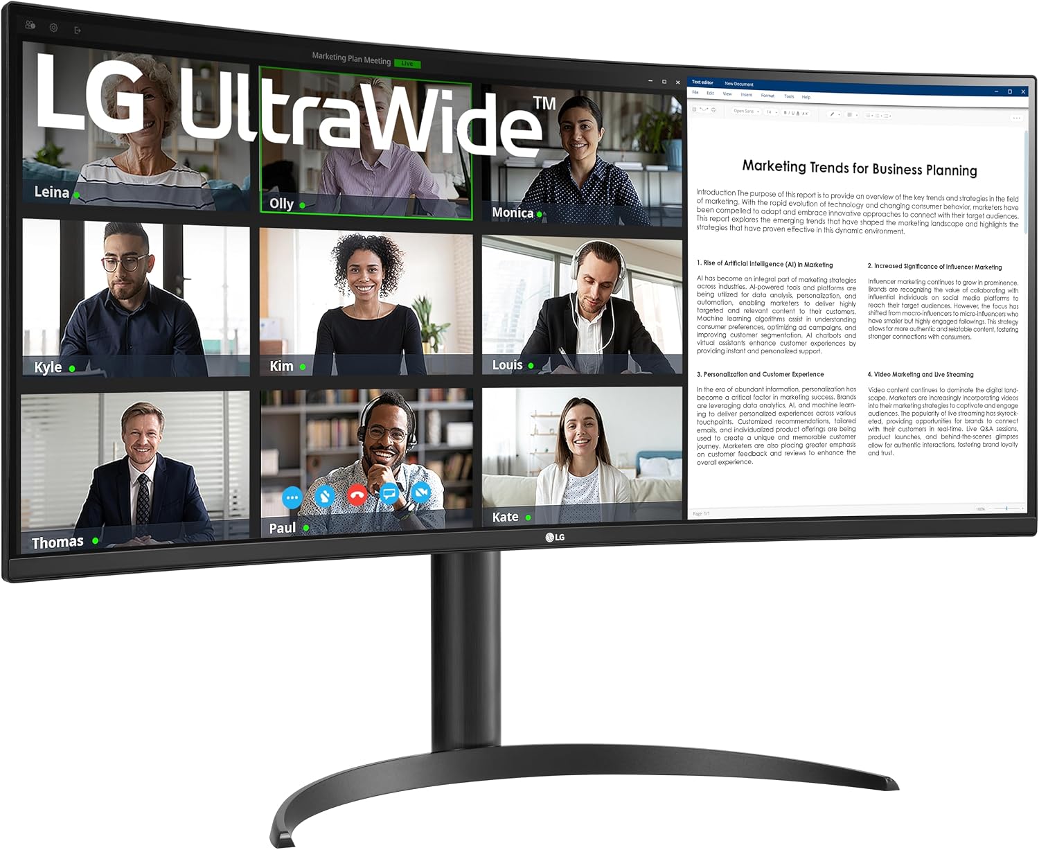 LG 34WR55QK-B 34-inch UltraWide WQHD (3440 x 1440) Curved Computer Monitor, 100Hz, 5ms, HDR10, Reader Mode, HDMI, DisplayPort, USB Type-C, Tilt/Height Adjustable Stand, Black