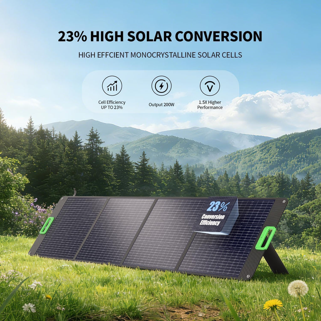 GRECELL 1200W Portable Power Statio with 200W Portable Solar Panel 23.5% High Efficiency Solar Panel, 672Wh LiFePO4 Battery Solar Generator with 9 Output Ports for Outdoor Camping, RV, Travel