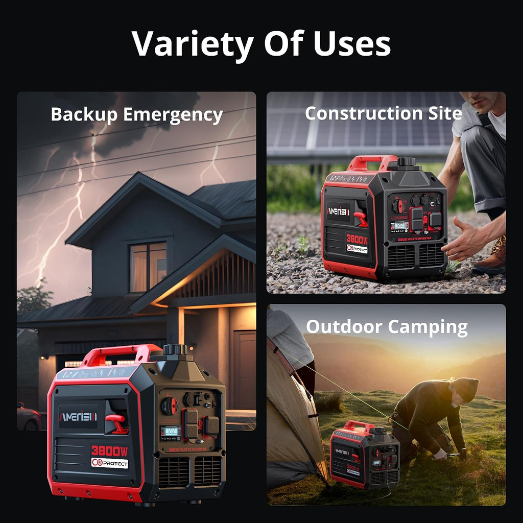 AMERISUN 3800W Portable Inverter Generator, CO Sensor, Gas Powered Generator, Super Quiet for Home Use, ECO Mode EPA Compliant, Parallel Capable Long Run Time for Camping Tailgating Emergency