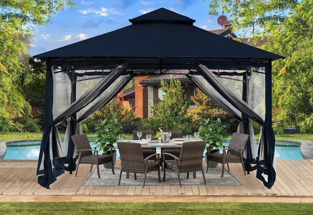ABCCANOPY Gazebos for Patios 10x12 - Outdoor Steel Frame Gazebo with Mosquito Netting for Lawn Backyard Garden Deck (Navy Blue)