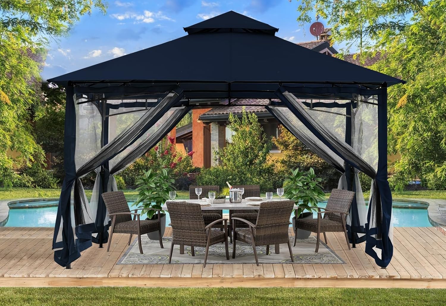 ABCCANOPY Gazebos for Patios 10x12 - Outdoor Steel Frame Gazebo with Mosquito Netting for Lawn Backyard Garden Deck (Navy Blue)