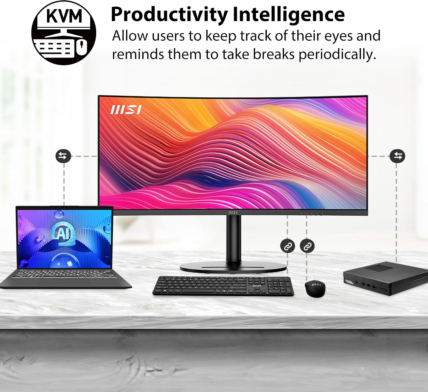 msi Modern MD342CQP 34 in VA 3440 x 1440(UWQHD) Computer Monitor, 120Hz, 1800 Curved, Adaptive-Sync, HDMI, DP, USBC 98W Power Delivery, KVM, Height Adjustable, VESA, Speaker, 1ms, Black