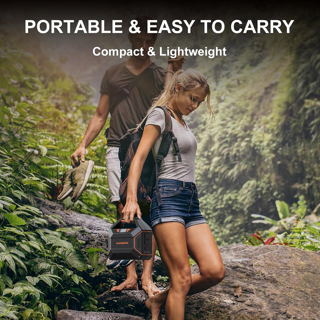 MARBERO 155Wh Solar Generator with 30W Solar Panel Portable Power Station 100W Multi-Output Built-in LED Flashlight & 6.5ft Cable Ultra Lightweight for Camping Emergency Blackout