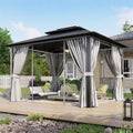 Aoxun 10'x12' Hardtop Gazebo, Permanent Metal Pavilion with Galvanized Steel Double Roof, Outdoor Pergola with Nettings and Curtains for Lawn, Garden, Patio (Gray)