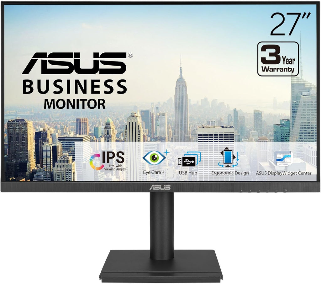 ASUS 27' 1080P Business Monitor (VA27DQFS) - IPS, 100Hz, 1ms, Adaptive-Sync, HDMI, DisplayPort, VGA, for Working and Gaming, Ergo Design, Blue Light Filter, Flicker Free, 3 yr Warranty TAA Compliant