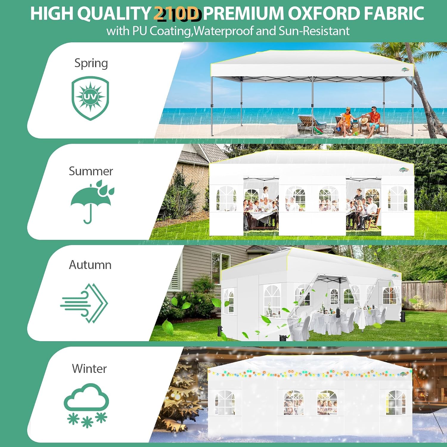 COBIZI 10x20 Pop Up Canopy with 6 Sidewalls One Push Setup Outdoor Event Shelter Waterproof UPF 50+ Gazebo Tent with Carry Bag,Air Vent,Sandbag for Wedding, Commercial, Party,White