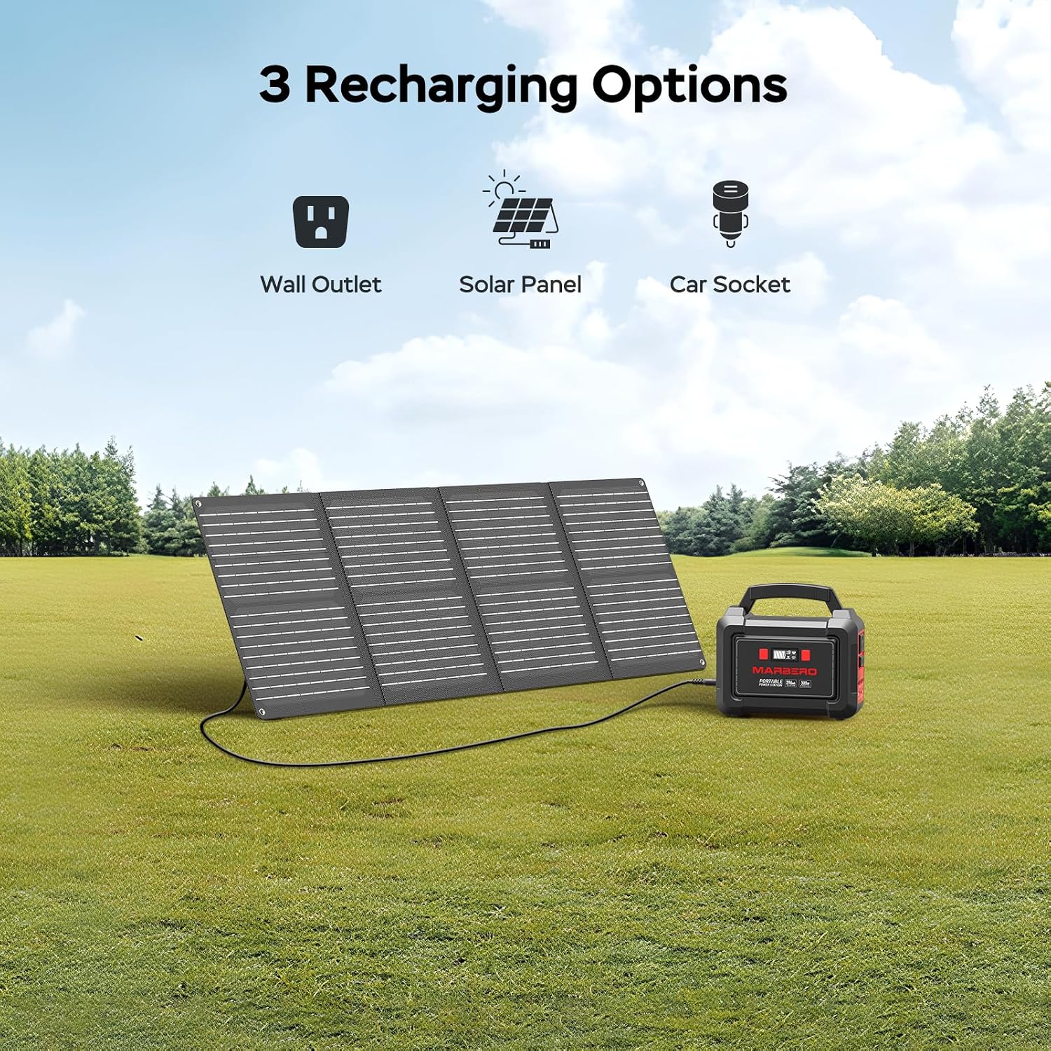 MARBERO Solar Generator 296Wh with Solar Panels 60W Portable Power Station with 300W Pure Sine Wave Solar Generator with Panels Included USB DC AC Outlet for Camping RV Van Outdoor Emergency Home