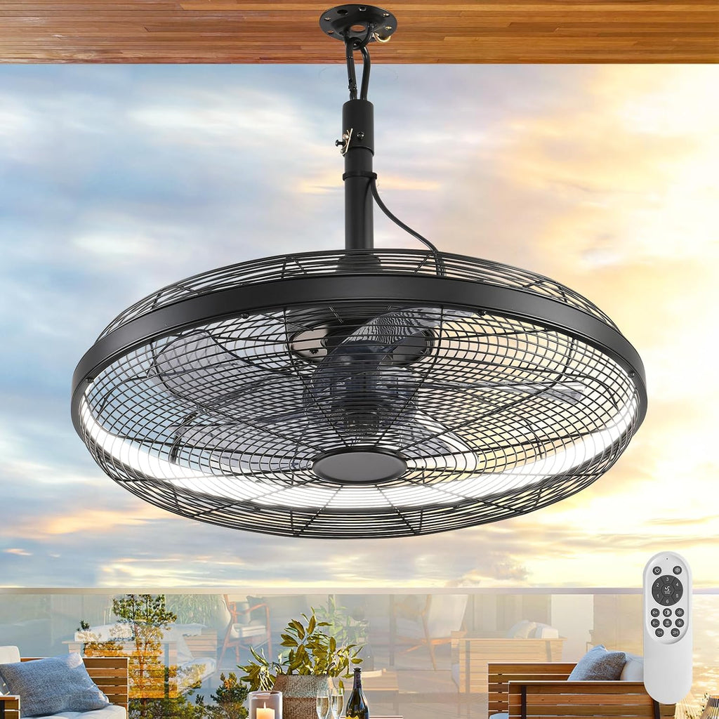 AHAWILL Outdoor Ceiling Fans with Lights, 20'' Gazebo Fan, Plug in Ceiling Fan for Patios, Pergola, Ceiling Fan with Remote Control, Hanging with Hook,Black