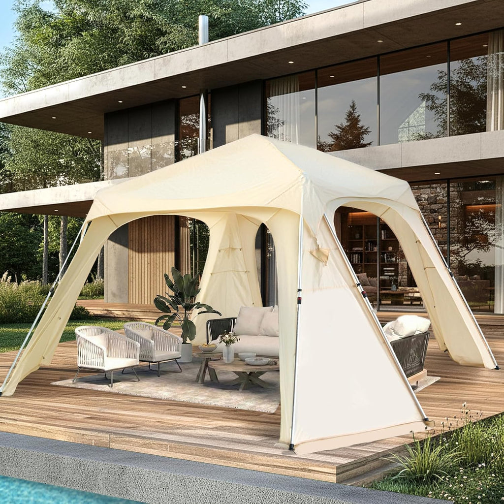 Alvantor® 12' x 12' Pop Up Gazebo, Canopy Tent All Weather & 4-Season Use, 4-Door PVC/Mesh/Polyester Curtain Addable, Top Mesh & Cover Portable Pergolas Pavilion for Patio, Backyard, Deck