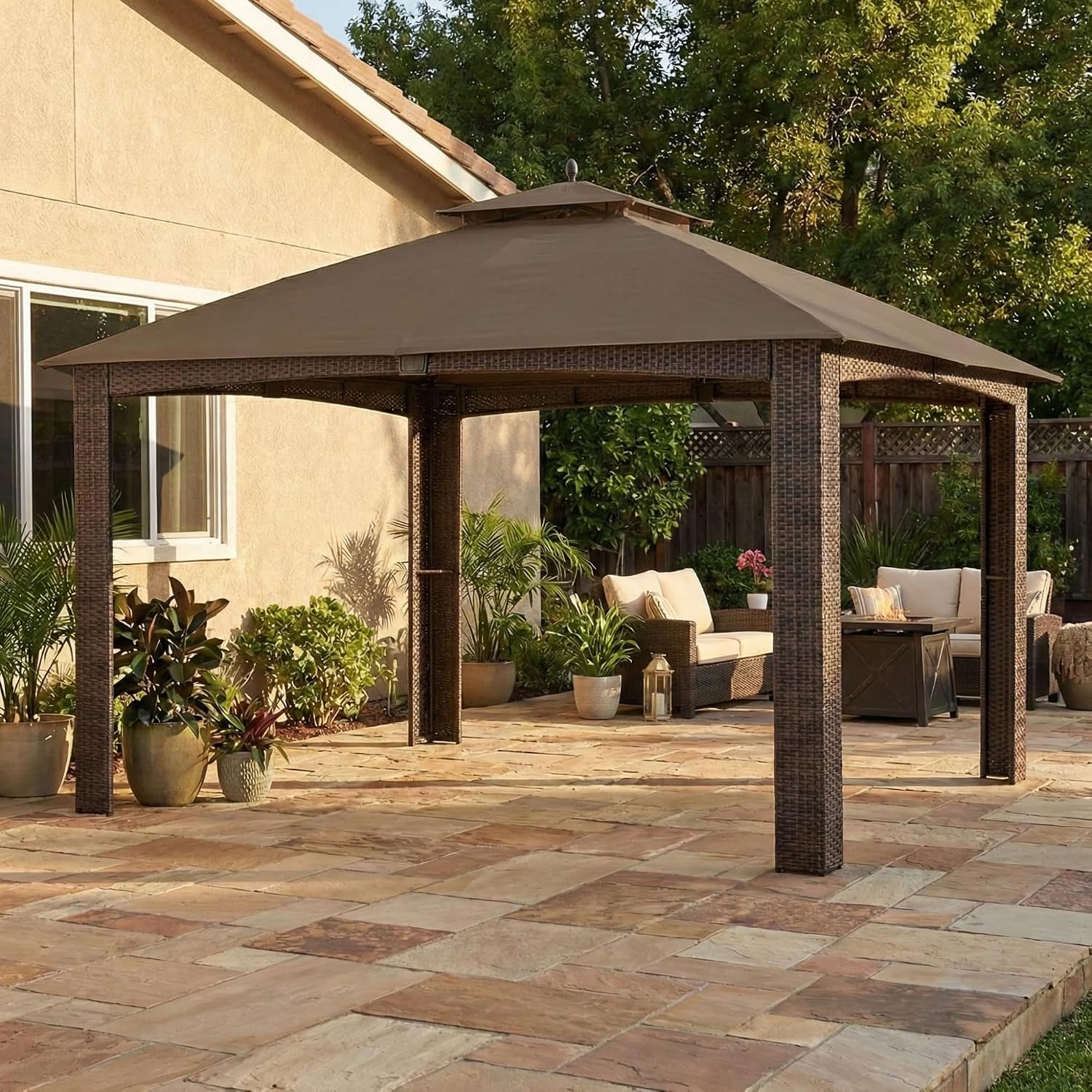 Garden Winds Reinforced RipLock 350 Replacement Canopy Top Cover Compatible with Augusta 10' x 12' Gazebo Models L-GZ1190PST, A111003500 - Nutmeg