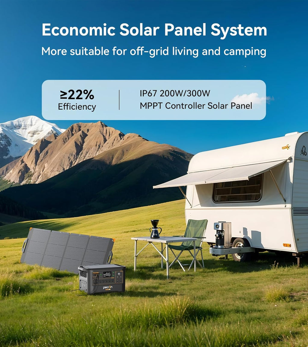 PECRON Portable Power Station F3000LFP with 3840Wh Extra Battery, 200W Solar Panel*2, 3072Wh Solar Camping Generator, 3600W Solar Generator for RV, Home Use, CPAP
