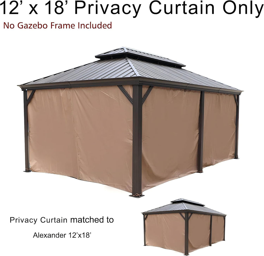 Kozyard 12' x 18'Outdoor Gazebo Privacy Curtain Sidewall, Waterproof Patio Privacy Curtain with Center-Zip Design, Replacement for Hardtop Gazebo Brown