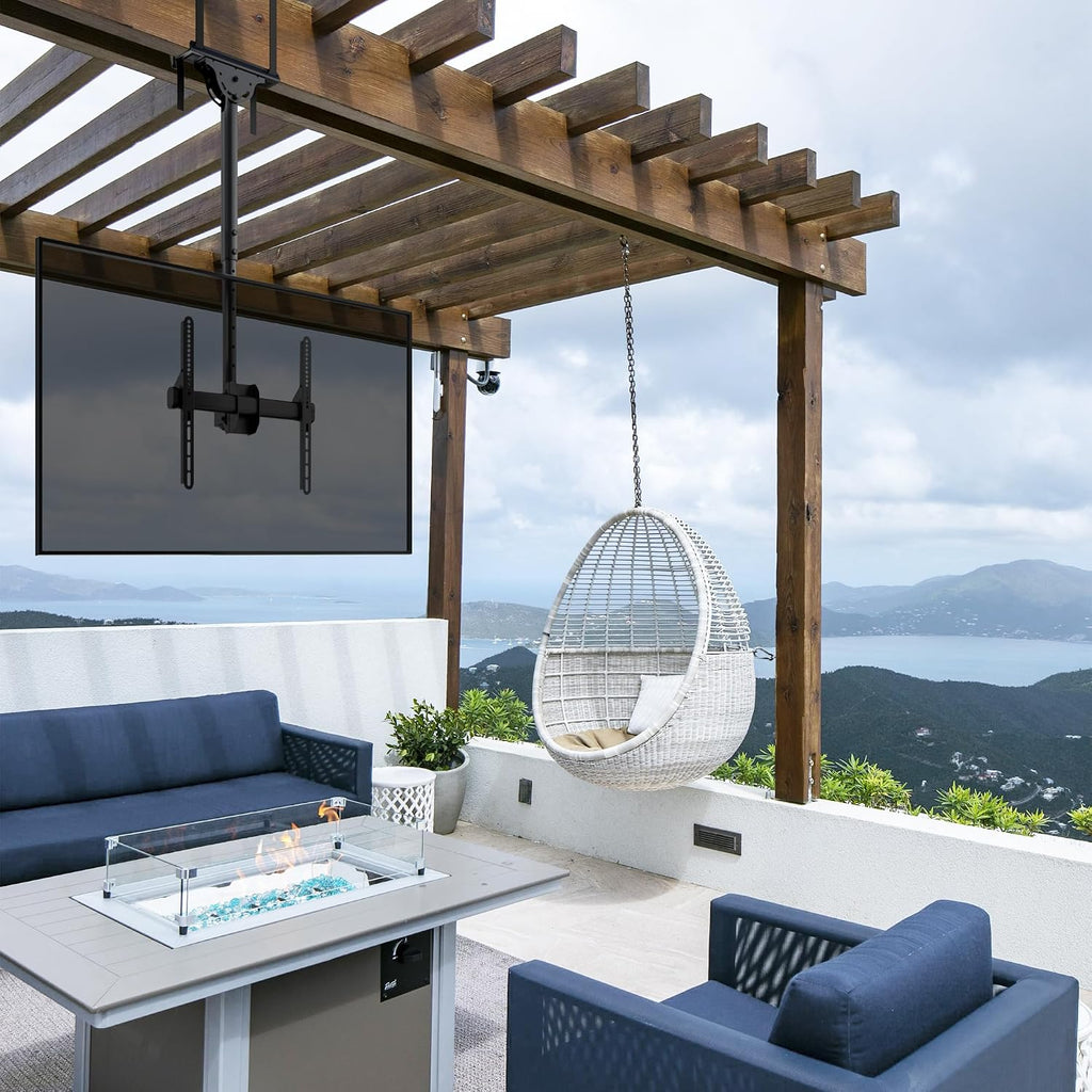 ZeboZap ZZTVC2144 Full Motion Outdoor Ceiling TV Mount Height Adjustable Hanging Mount for Patio Gazebo or Pergola Fits 32 to 55 Inch TVs with Tilt Swivel Flip Down Holds Up to 110 Pounds