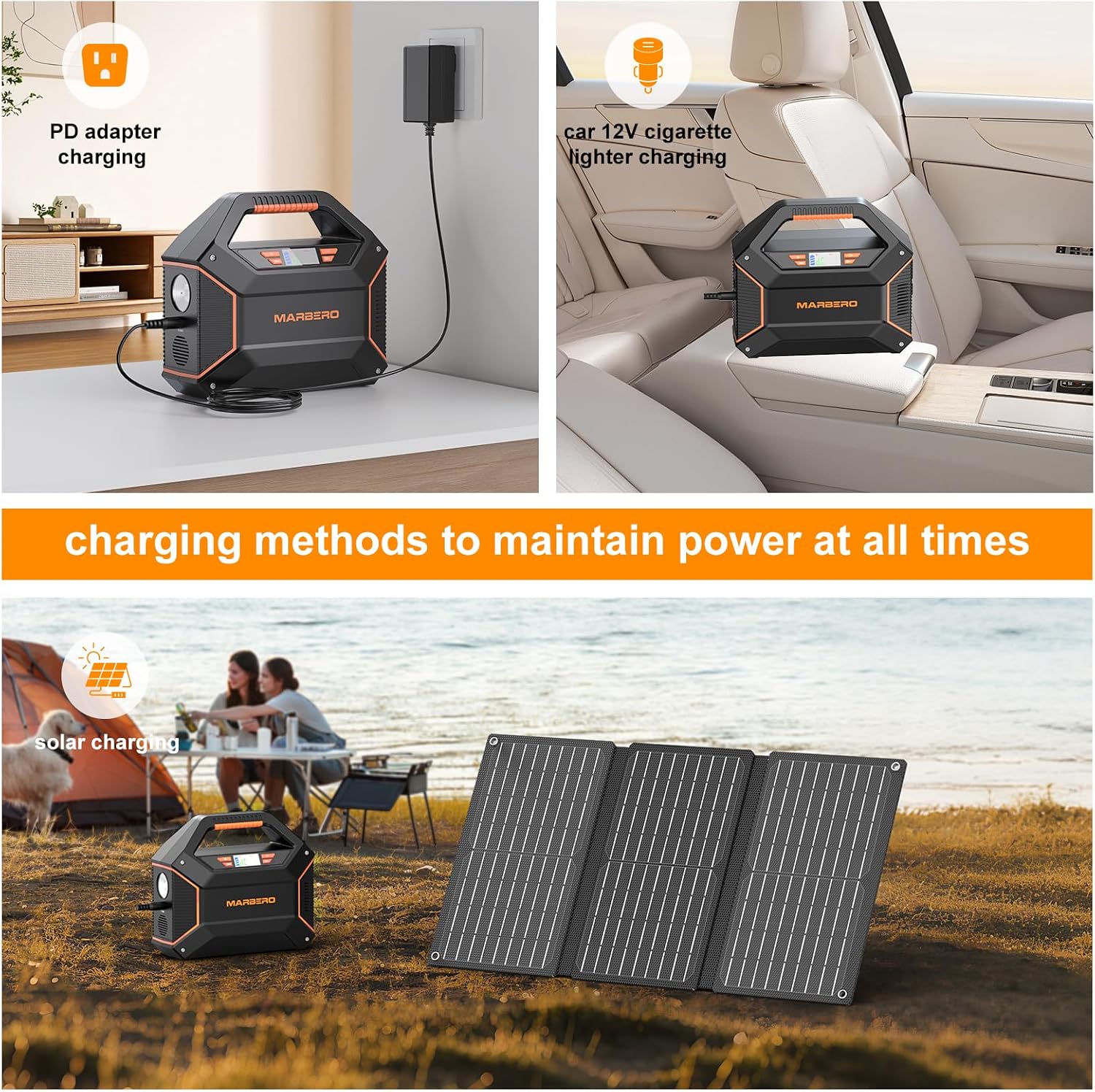 MARBERO 155Wh Solar Generator with 30W Solar Panel Portable Power Station 100W Multi-Output Built-in LED Flashlight & 6.5ft Cable Ultra Lightweight for Camping Emergency Blackout