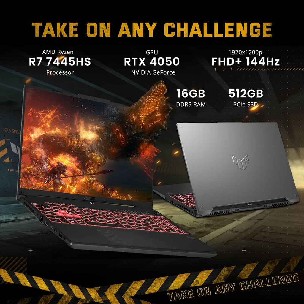 ASUS TUF A16 16' WUXGA 144Hz Gaming Laptop, AMD Ryzen 7 7445HS, GeForce RTX 4050 Graphics, 16GB DDR5, 512GB SSD, 1-Zone RGB Backlit Keyboard, Copilot, Wi-Fi 6, Win 11, Gray, 1TB Docking Station Set