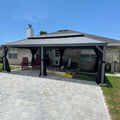PURPLE LEAF 12' x 24' Outdoor Hardtop Gazebo with Netting and Curtains Galvanized Steel Double Roof and Aluminum Frames Permanent Wind Resistance Pavilion Gazebo for Patio Deck Garden, Light Grey