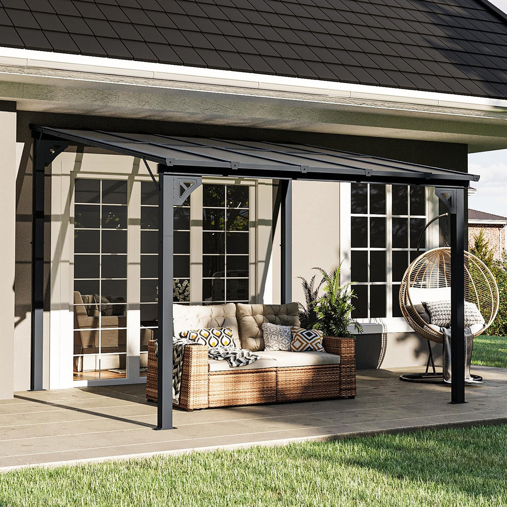 10' x 12' Gazebo for Patio, Gazebo Pergola with Sloped Roof, Large Wall-Mounted Heavy Duty Awnings, for Backyard, Deck, Patio